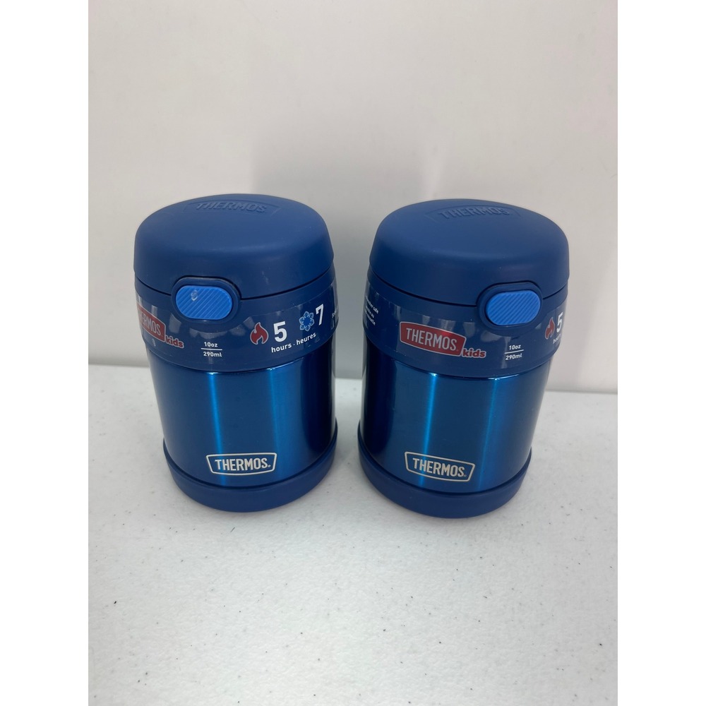 Thermos FUNtainer 10oz Kids Food Jar Set of 2 Blue Stainless Steel with Spoon